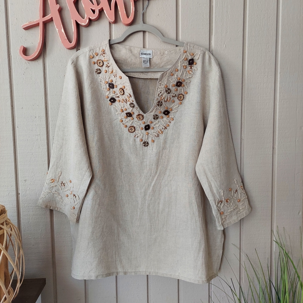 🏷Sale Chico's Linen Neutral Pullover Tunic